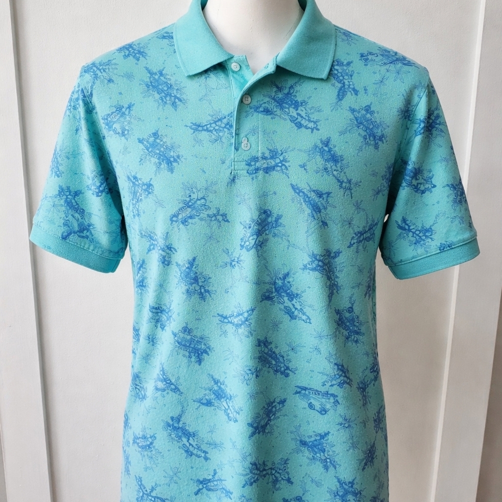 Men's Aqua Teal Printed Polo Shirt